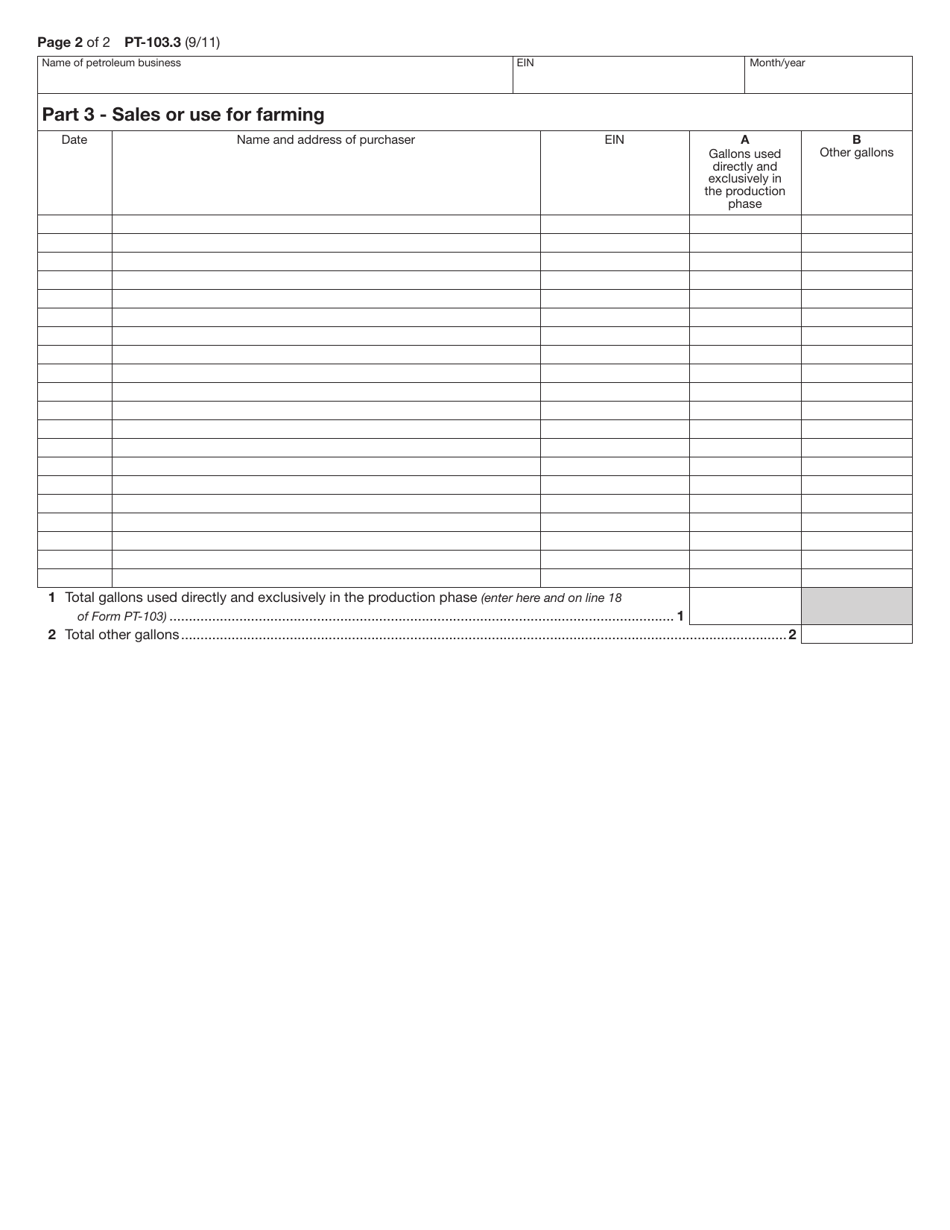 Form PT-103.3 Residual Petroleum Product - Sales as Bunker Fuel and Sales for Manufacturing or Farming Purposes - New York, Page 2
