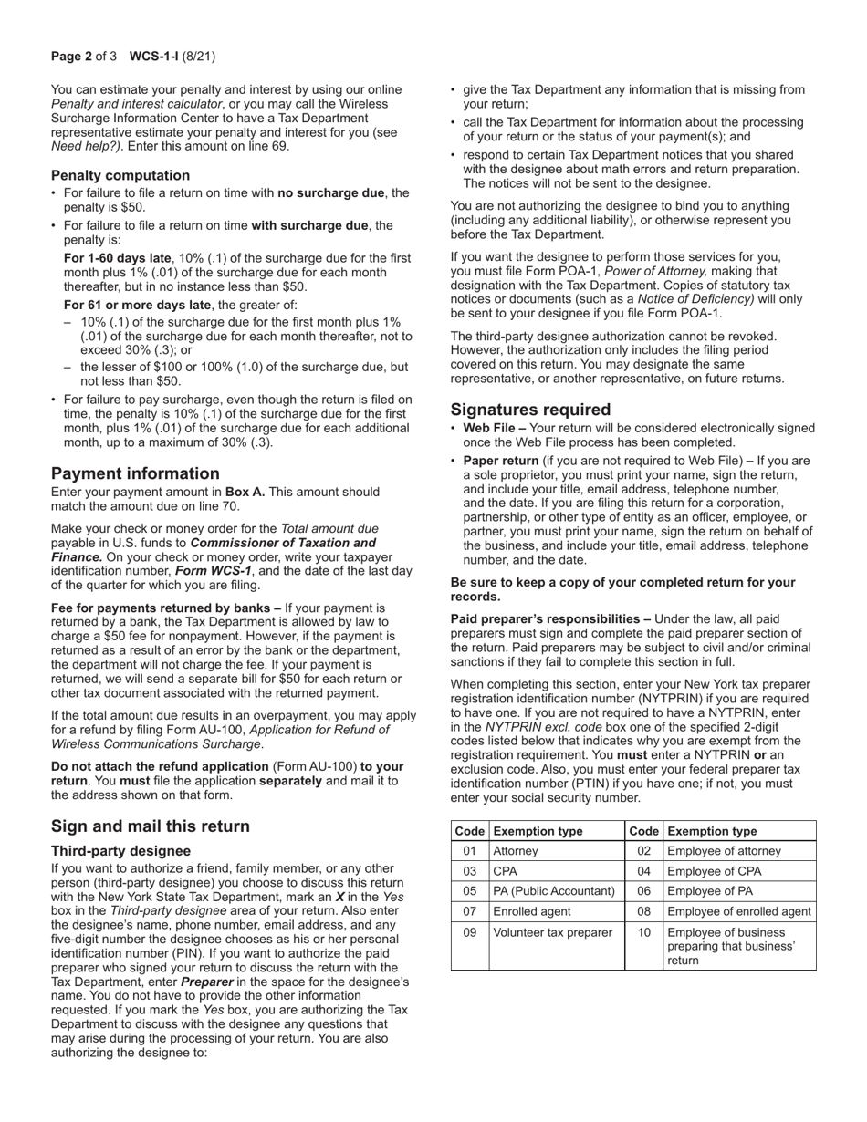 Instructions for Form WCS-1 Postpaid Wireless Communications Surcharge Return - New York, Page 2