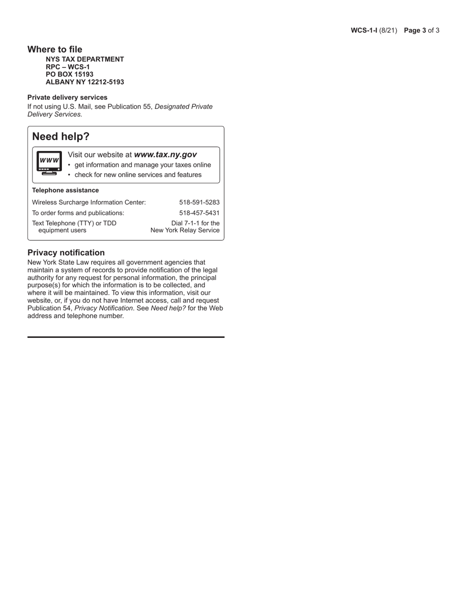 Instructions for Form WCS-1 Postpaid Wireless Communications Surcharge Return - New York, Page 3