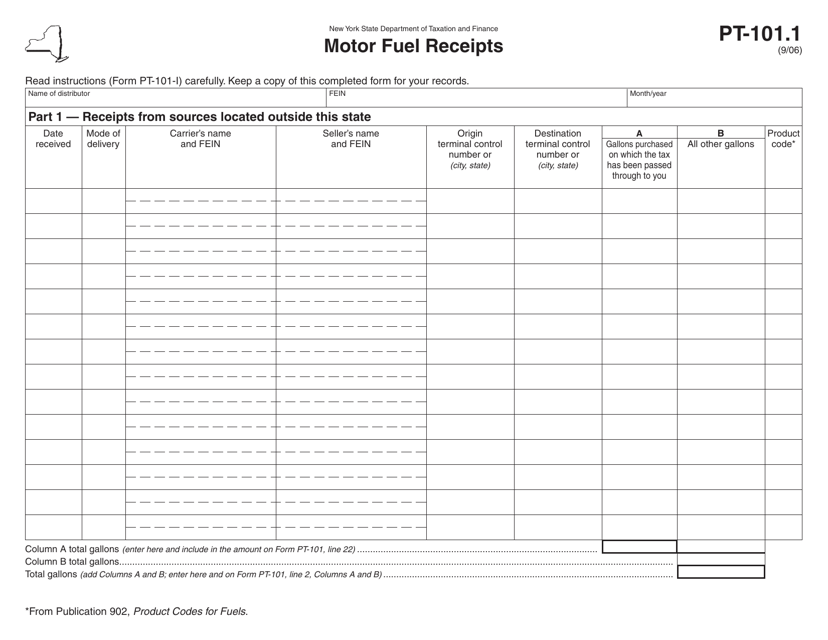 Form PT-101.1 Motor Fuel Receipts - New York