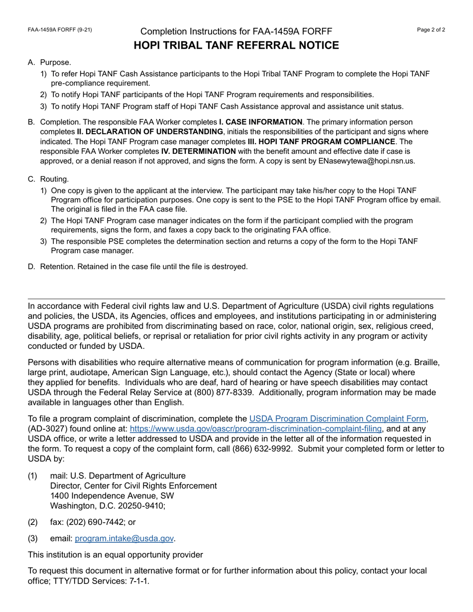 Form FAA-1459A Hopi Tribal TANF Referral Notice - Arizona, Page 2