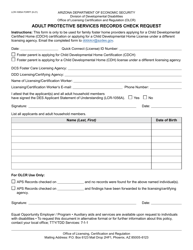 Document preview: Form LCR-1085A Adult Protective Services Records Check Request - Arizona