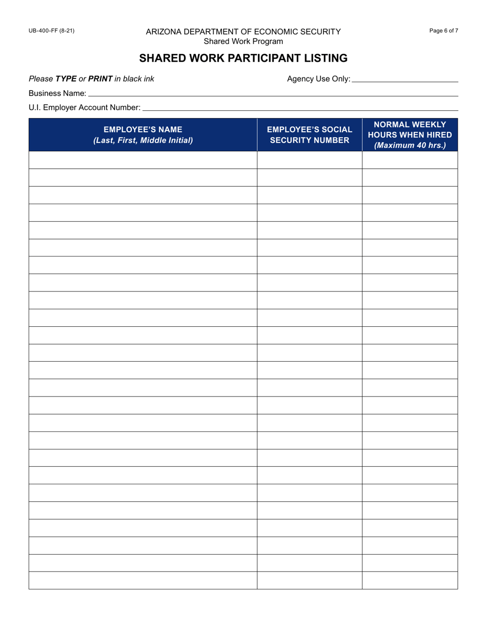 Form UB-400 Shared Work Plan Application - Arizona, Page 7