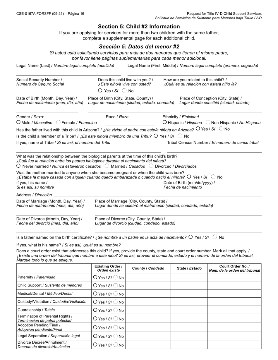 Form CSE-0167A-S Solicitud Del Titulo IV-D Para Servicios De Sustento Para Menores Y Los Derechos Y Responsabilidades Del Solicitante - Arizona (English / Spanish), Page 16
