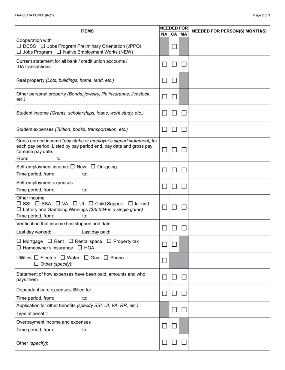 Form FAA-0077A Information Request and Pending Information Agreement - Arizona, Page 2
