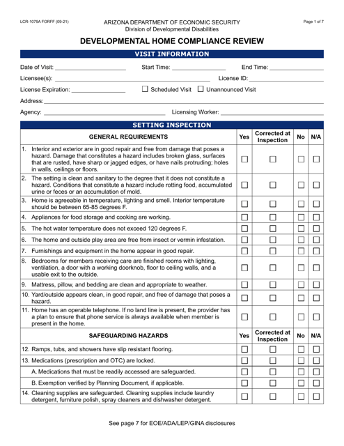 Form LCR-1079A Developmental Home Compliance Review - Arizona