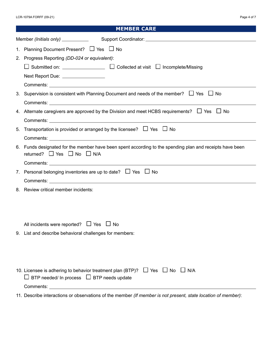 Form LCR-1079A Developmental Home Compliance Review - Arizona, Page 4