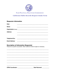 Document preview: California Public Records Request Intake Form - California