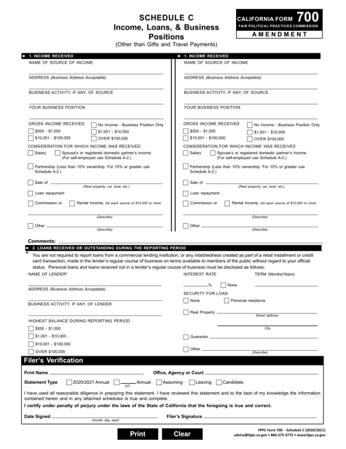 FPPC Form 700 Schedule C 2021 Printable Pdf
