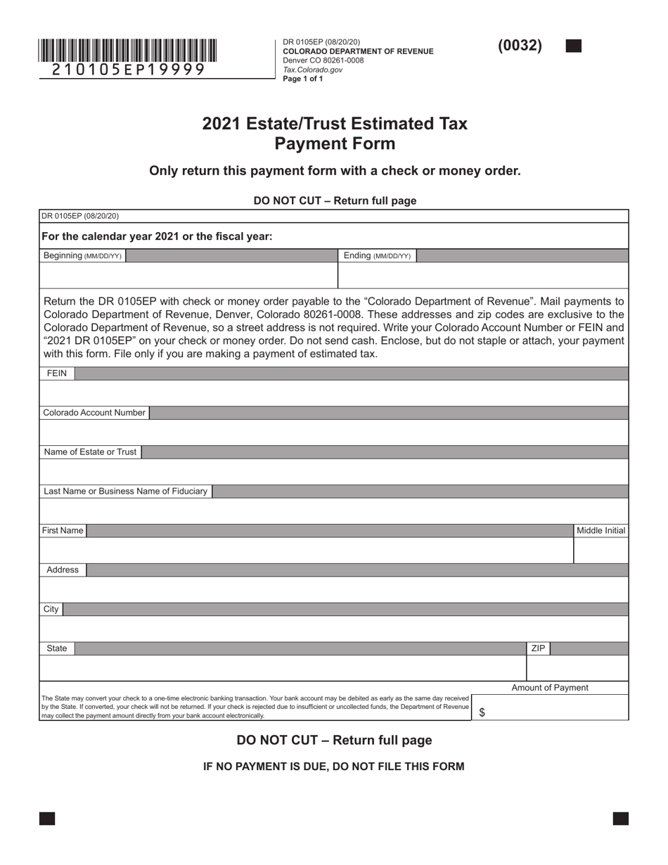Form DR0105EP Estate / Trust Estimated Tax Payment Form - Colorado, Page 2
