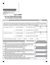 Form DR0104PN Part-Year Resident/Nonresident Tax Calculation Schedule - Colorado