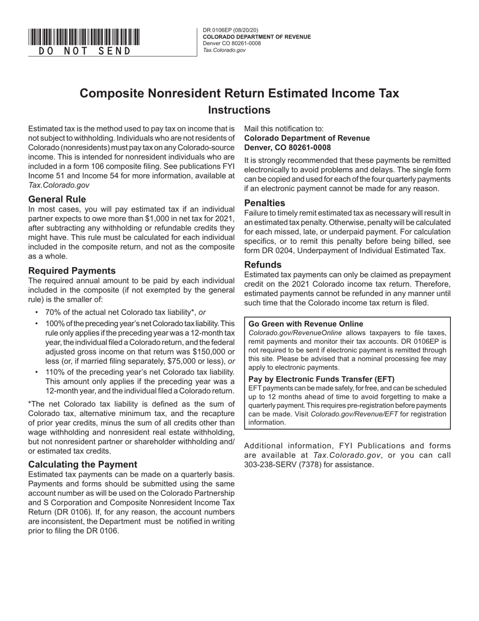 Form DR0106EP Colorado Composite Nonresident Estimated Tax Payment Form - Colorado, Page 1