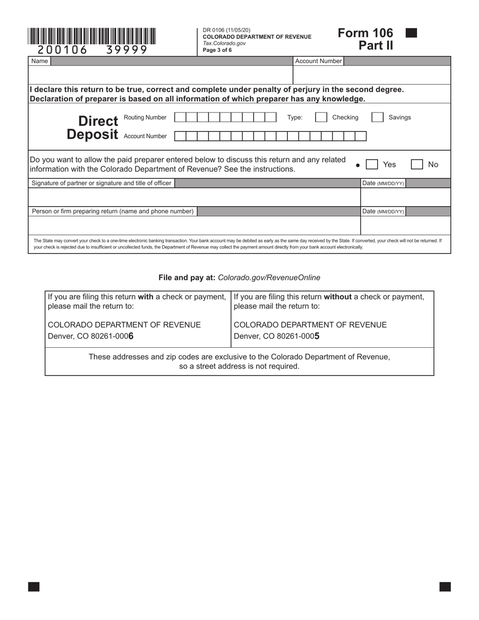 Form DR0106 Colorado Partnership and S Corporation and Composite Nonresident Income Tax Return - Colorado, Page 3