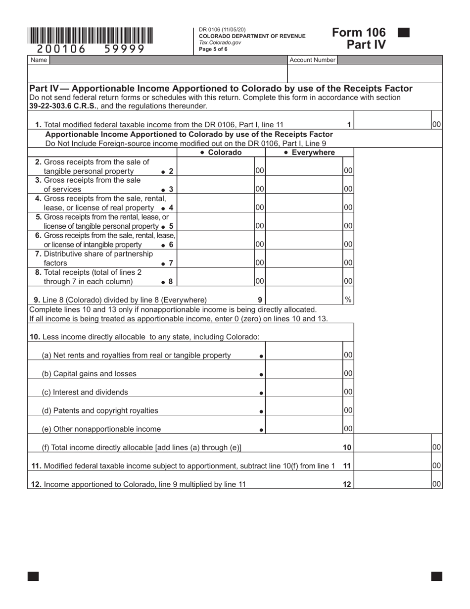 Form DR0106 Colorado Partnership and S Corporation and Composite Nonresident Income Tax Return - Colorado, Page 5