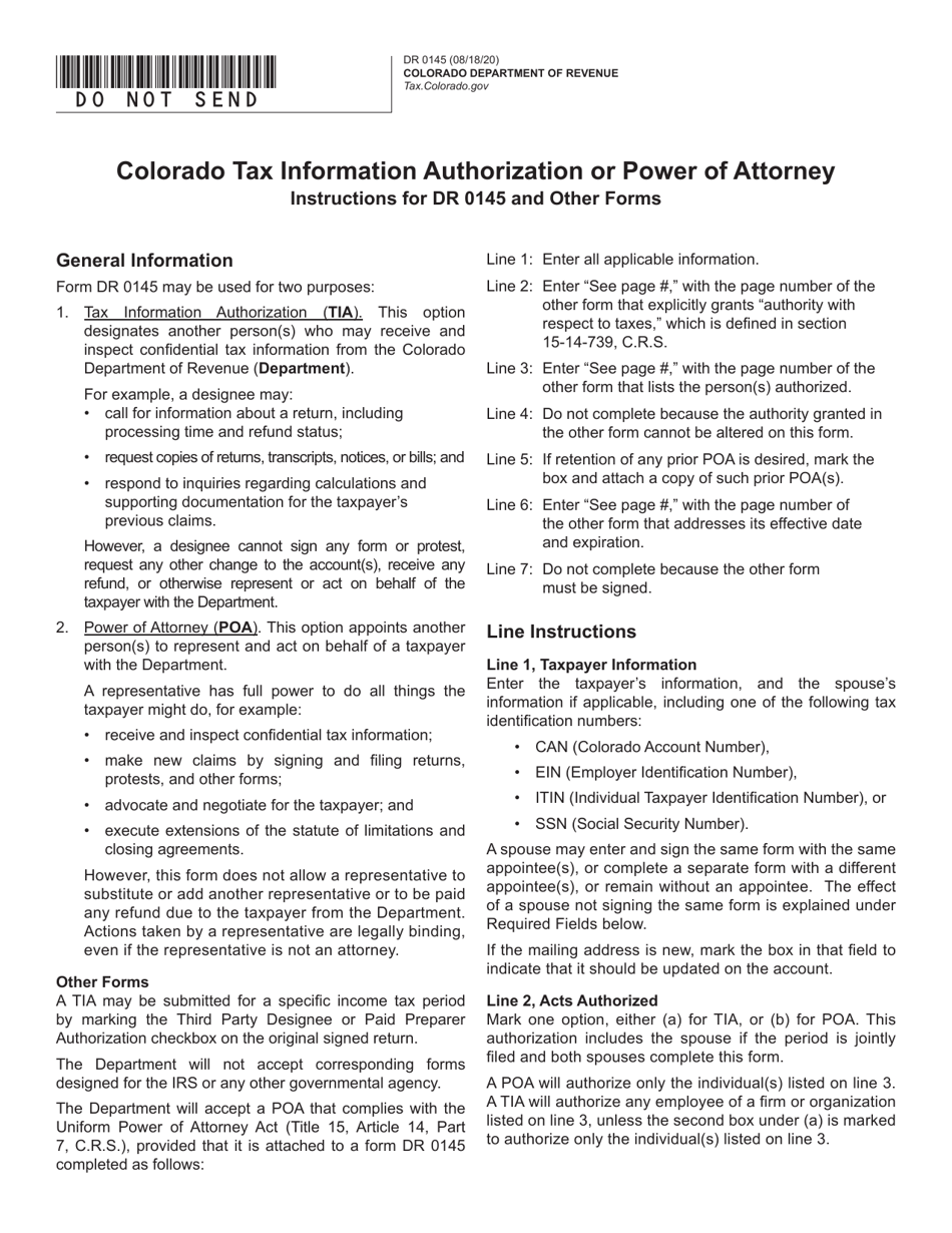 Form DR0145 Colorado Tax Information Authorization or Power of Attorney - Colorado, Page 1