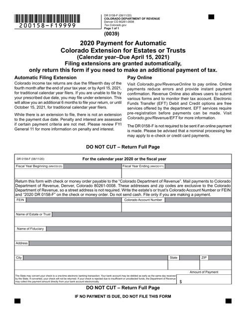 Form DR0158-F 2020 Printable Pdf