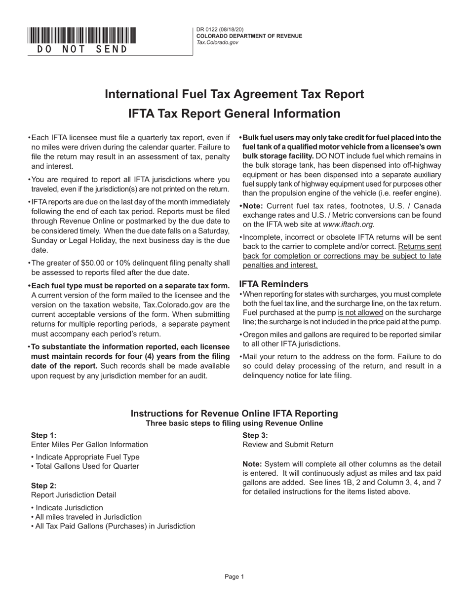 Form DR0122 International Fuel Tax Agreement Tax Report - Colorado, Page 1