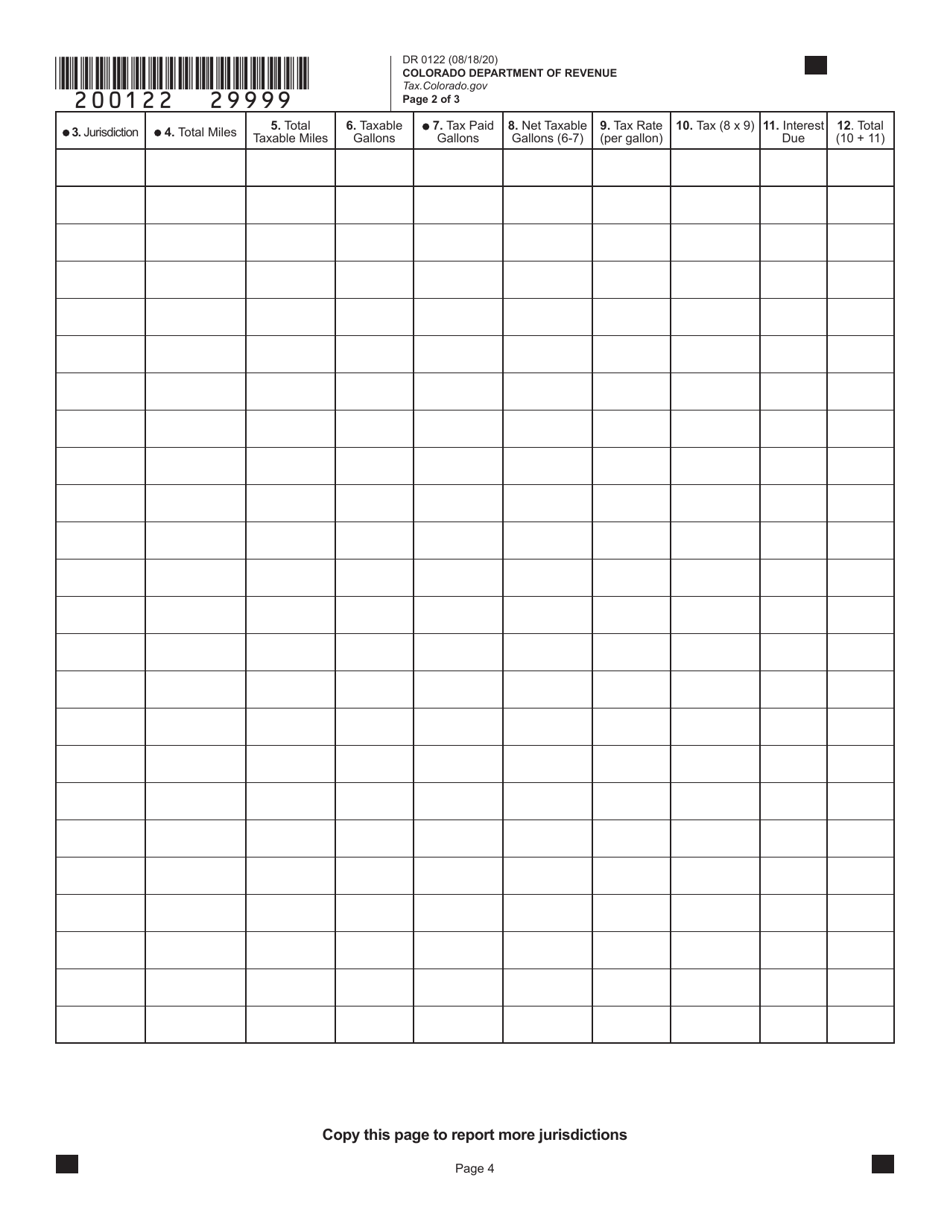Form DR0122 International Fuel Tax Agreement Tax Report - Colorado, Page 4
