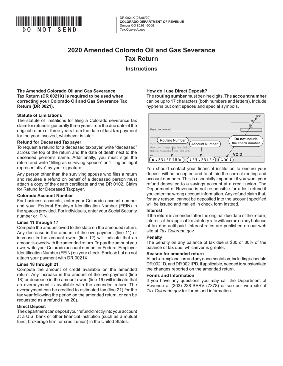 Form DR0021X Amended Colorado Oil and Gas Severance Tax Return - Colorado, Page 1
