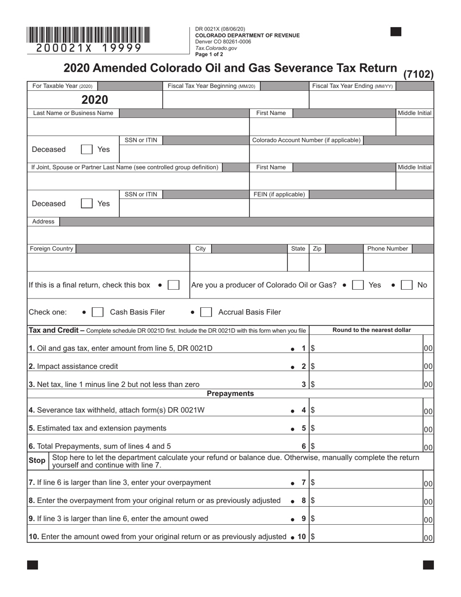 Form DR0021X Amended Colorado Oil and Gas Severance Tax Return - Colorado, Page 2