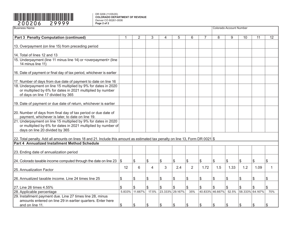Form DR0206 Computation of Penalty Due Based on Underpayment of Colorado Severance Estimated Tax - Colorado, Page 3