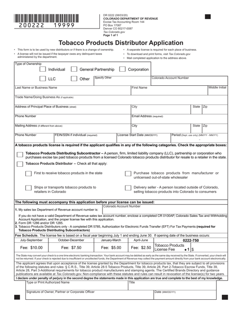 Form DR0222  Printable Pdf