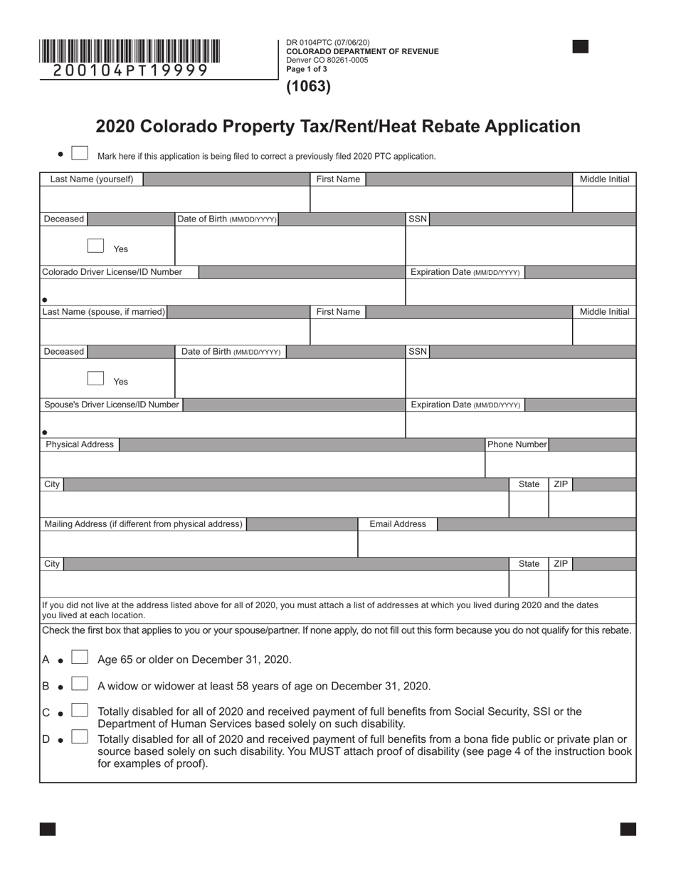 Form DR0104PTC Colorado Property Tax / Rent / Heat Rebate Application - Colorado, Page 7