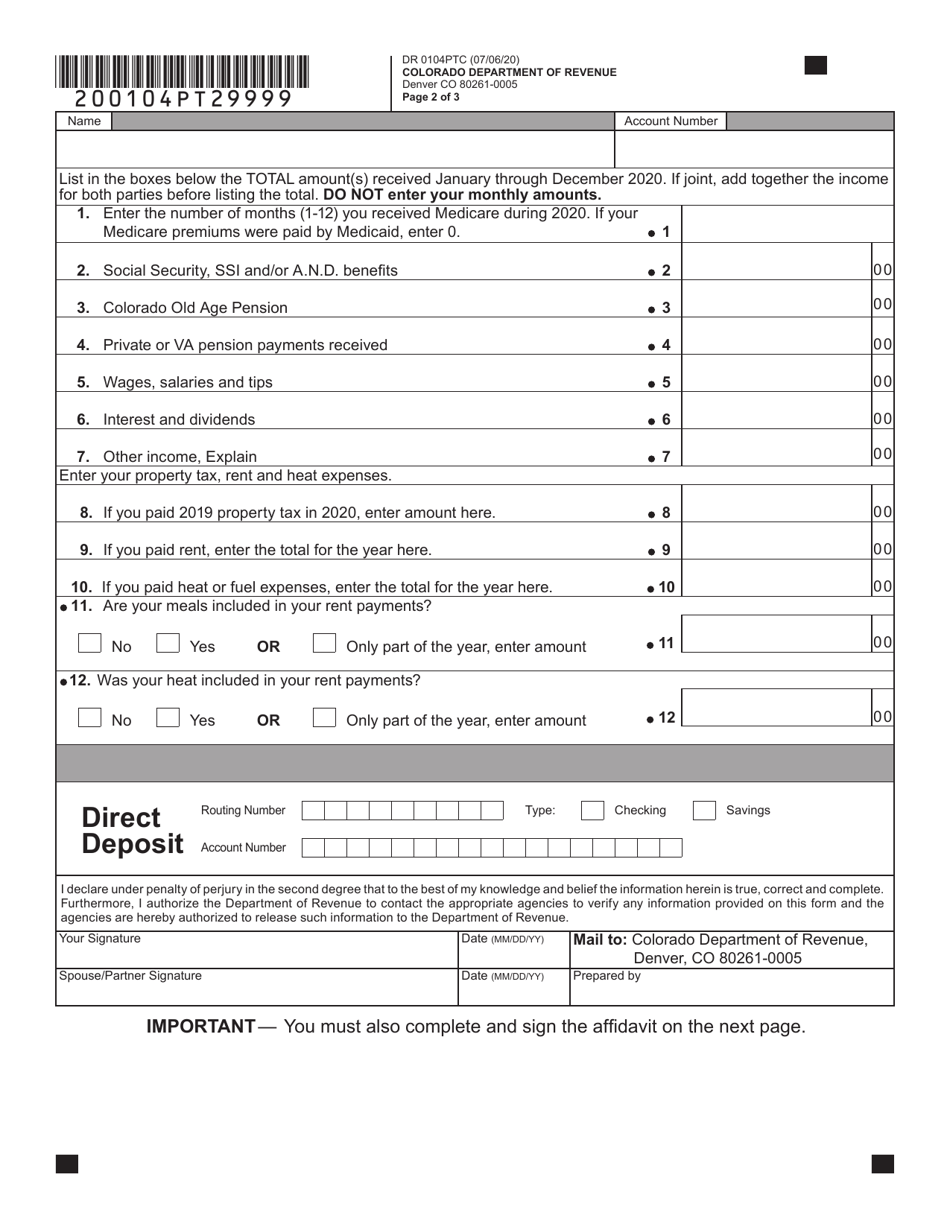 Form DR0104PTC Colorado Property Tax / Rent / Heat Rebate Application - Colorado, Page 8