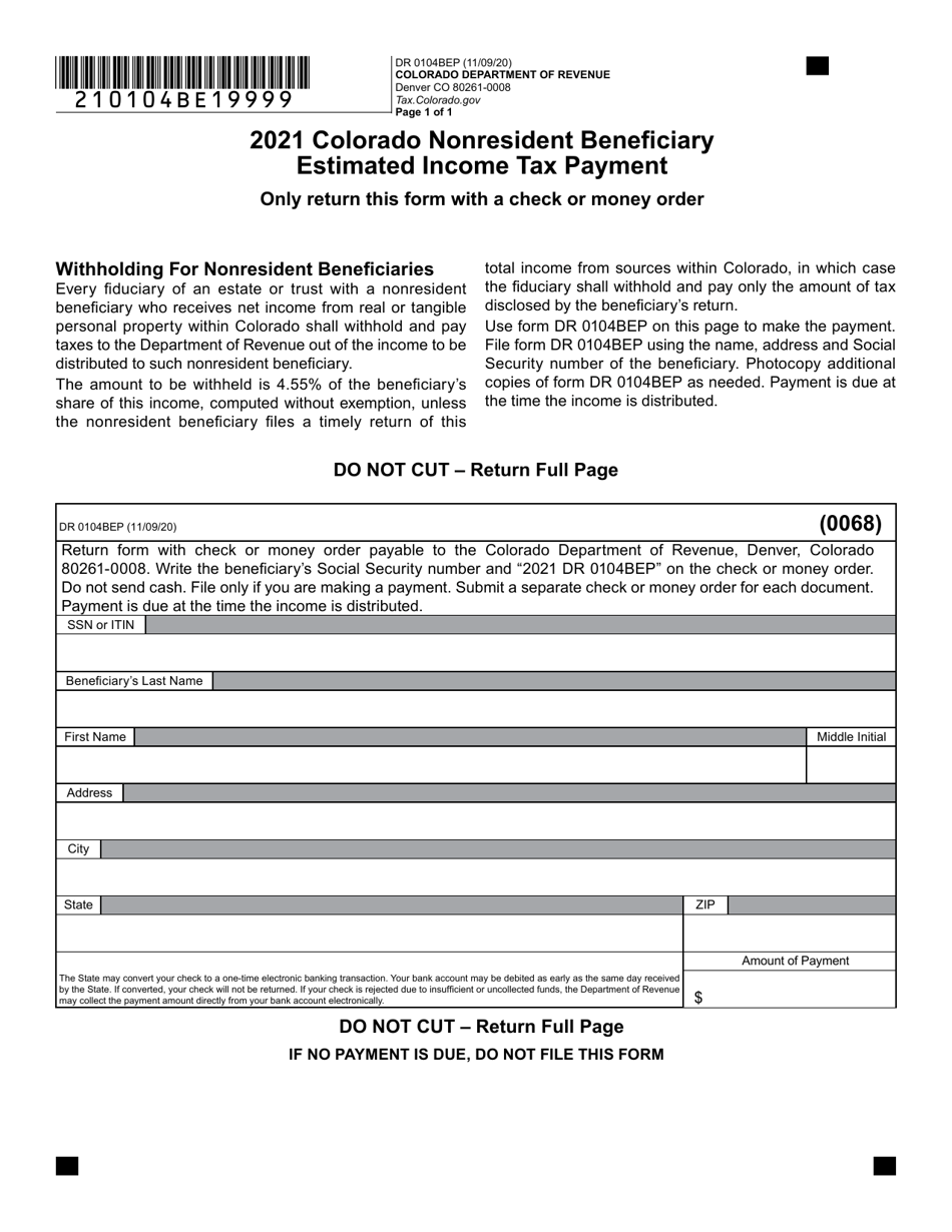 Form DR0104BEP Colorado Nonresident Beneficiary Estimated Income Tax Payment - Colorado, Page 1