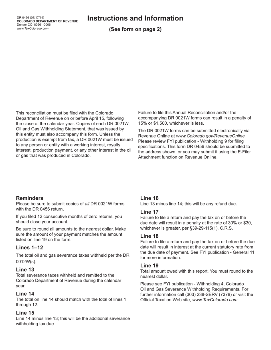 Form DR0456 Download Fillable PDF or Fill Online Colorado Annual