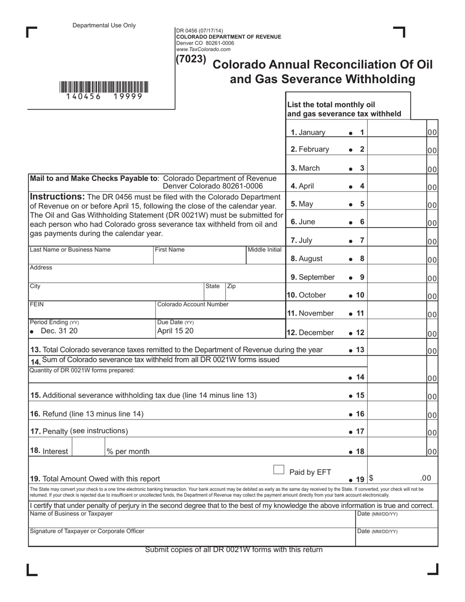 Form DR0456 Colorado Annual Reconciliation of Oil and Gas Severance Withholding - Colorado, Page 2