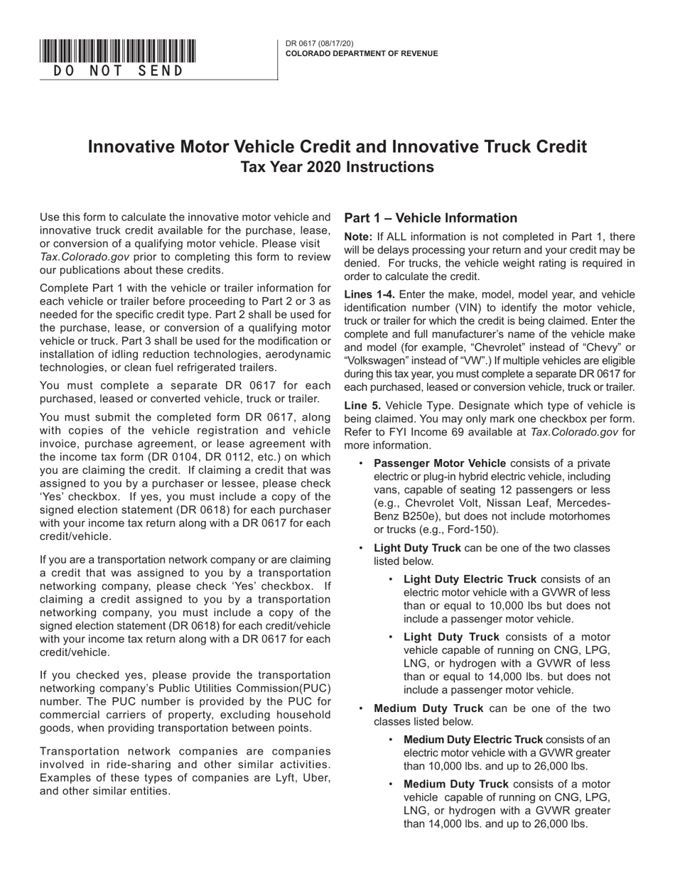 Form DR0617 Innovative Motor Vehicle and Truck Credits - Colorado, Page 1