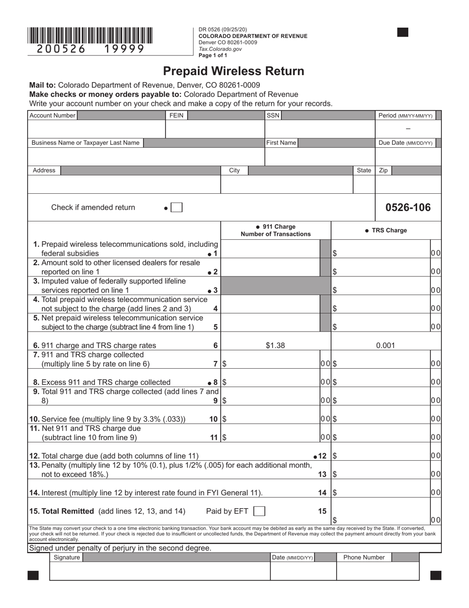 Form DR0526 Prepaid Wireless Return - Colorado, Page 2