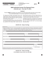 Form DR0900 &quot;Individual Income Tax Payment Form&quot; - Colorado, 2020