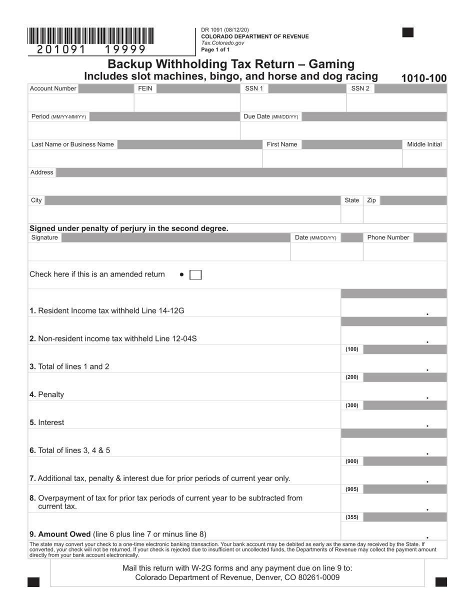 Form DR1091 Backup Withholding Tax Return - Gaming - Colorado, Page 3
