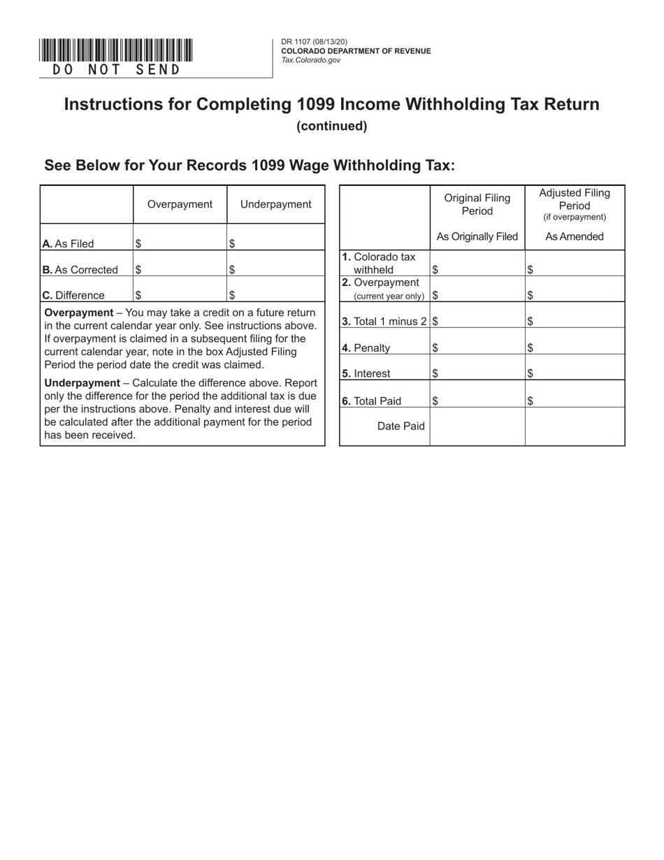 Form DR1107 Download Fillable PDF or Fill Online 1099 Income