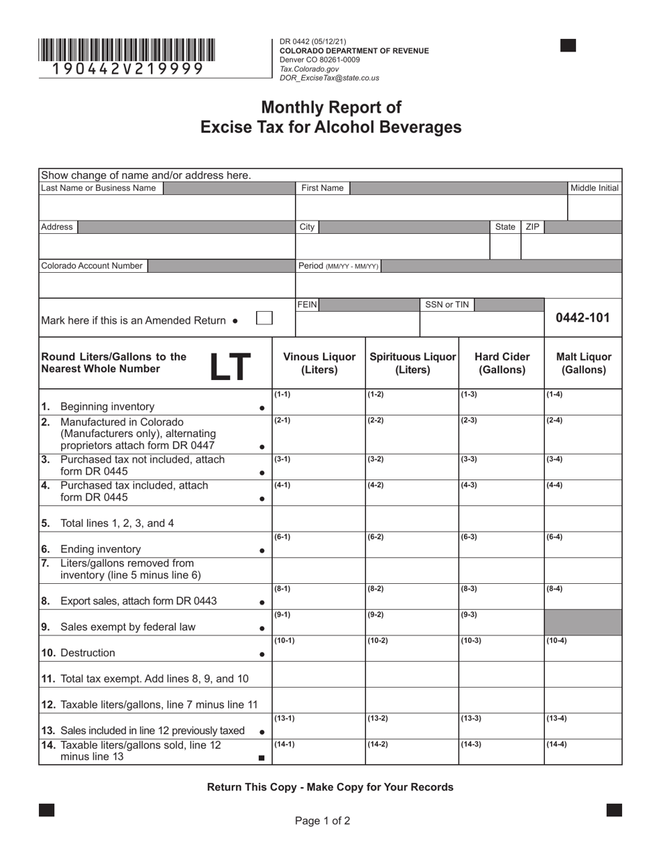 Form DR0442 Monthly Report of Excise Tax for Alcohol Beverages - Colorado, Page 3