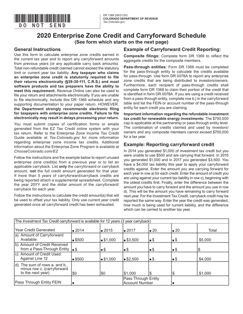 Form DR1366 2020 Printable Pdf