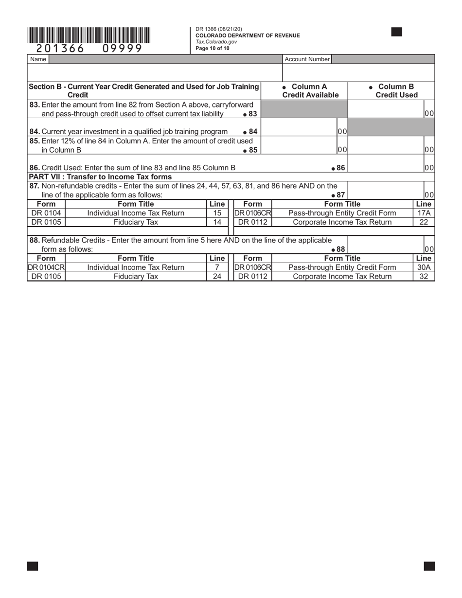 Form DR1366 Enterprise Zone Credit and Carryforward Schedule - Colorado, Page 11