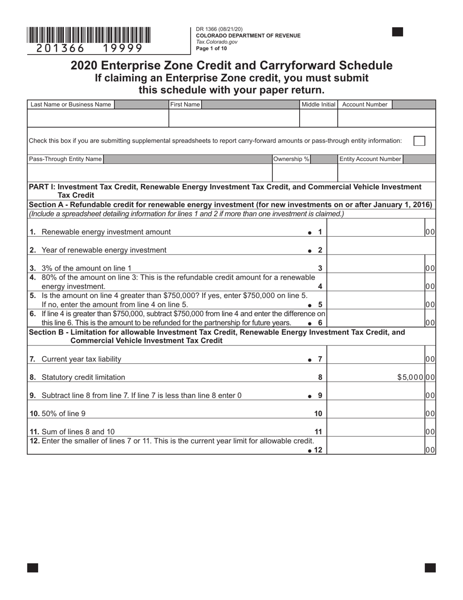 Form DR1366 Enterprise Zone Credit and Carryforward Schedule - Colorado, Page 2