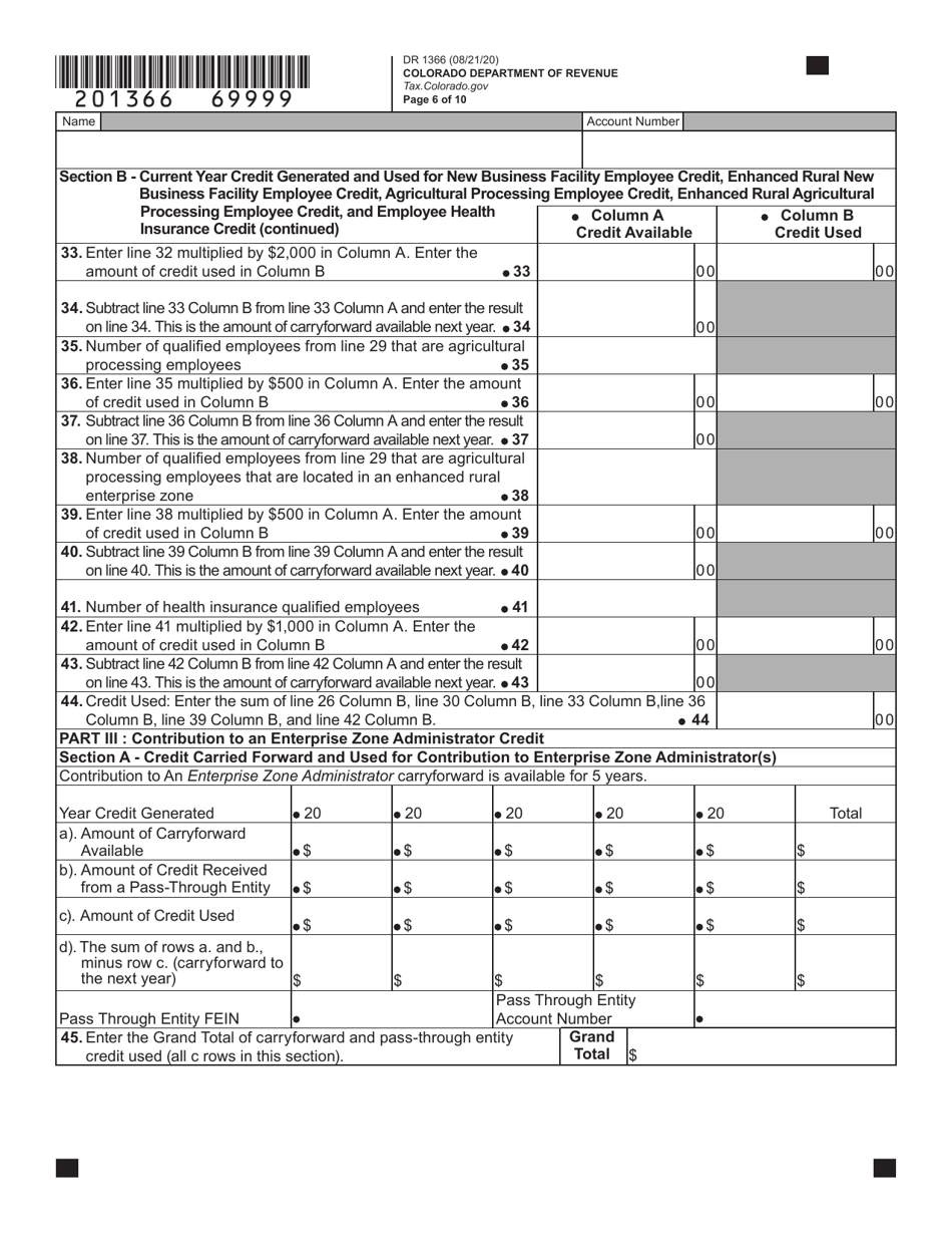 Form DR1366 Enterprise Zone Credit and Carryforward Schedule - Colorado, Page 7