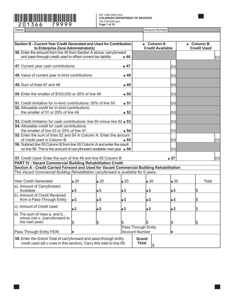 Form DR1366 Enterprise Zone Credit and Carryforward Schedule - Colorado, Page 8