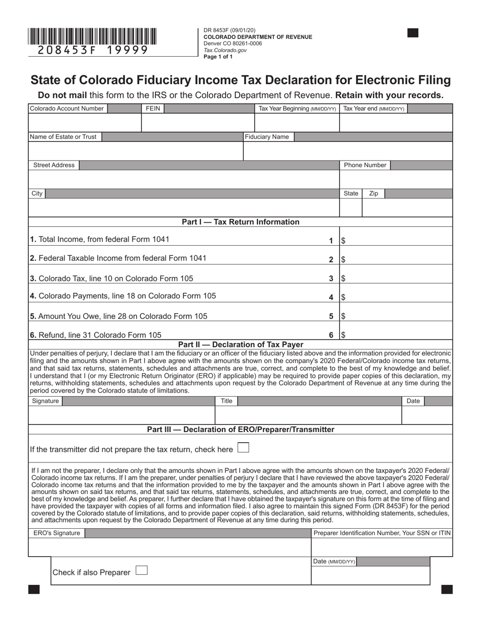 Form DR8453F State of Colorado Fiduciary Income Tax Declaration for Electronic Filing - Colorado, Page 2