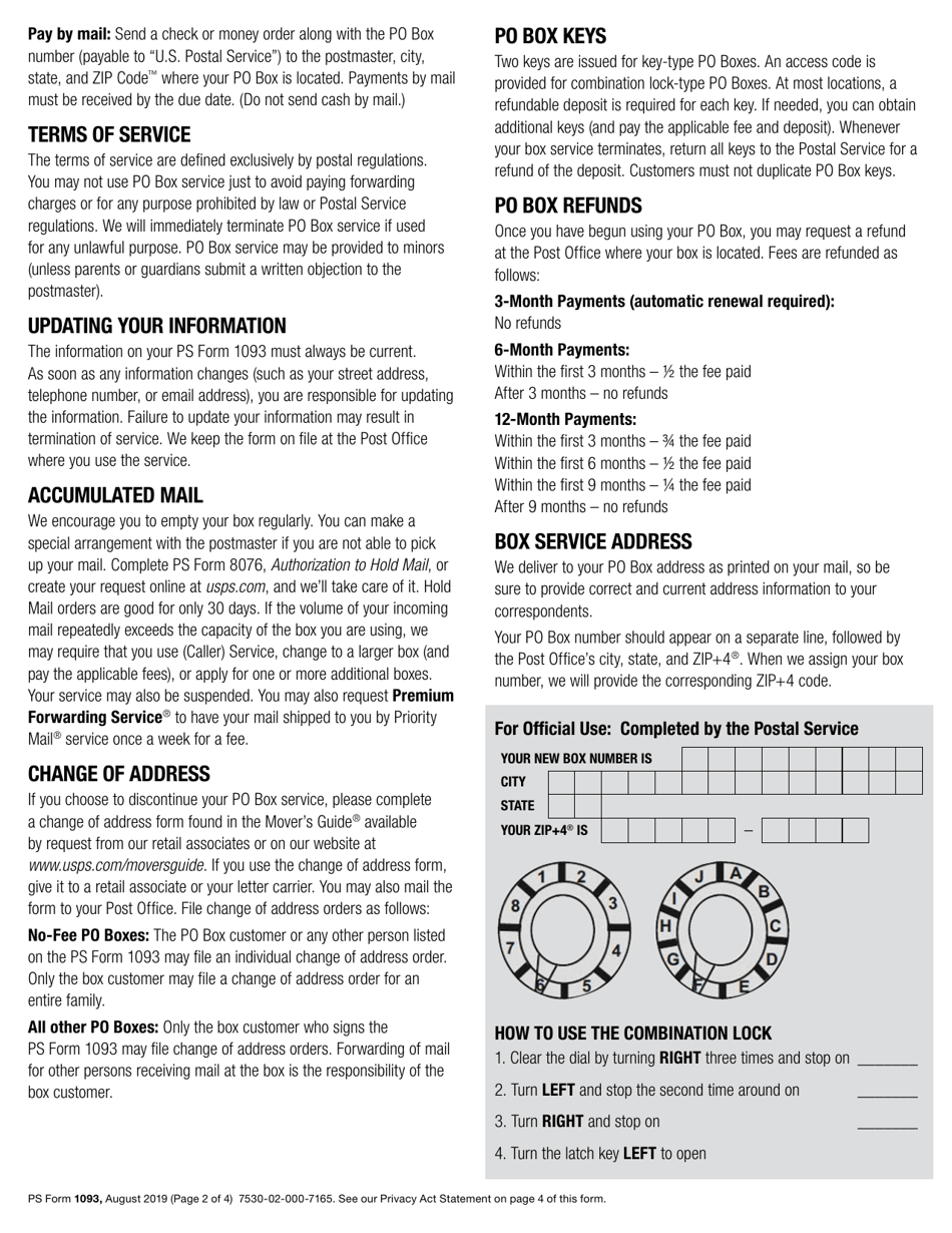 Ps Form 1093 Download Fillable Pdf Or Fill Online Application For Post Office Box Service 0697