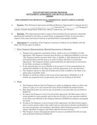 Document preview: Settlement Agreement and Mutual Release - Voluntary Disclosure Program - Colorado