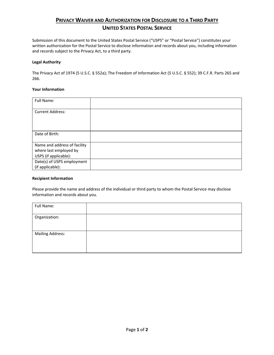 Privacy Waiver and Authorization for Disclosure to a Third Party, Page 1