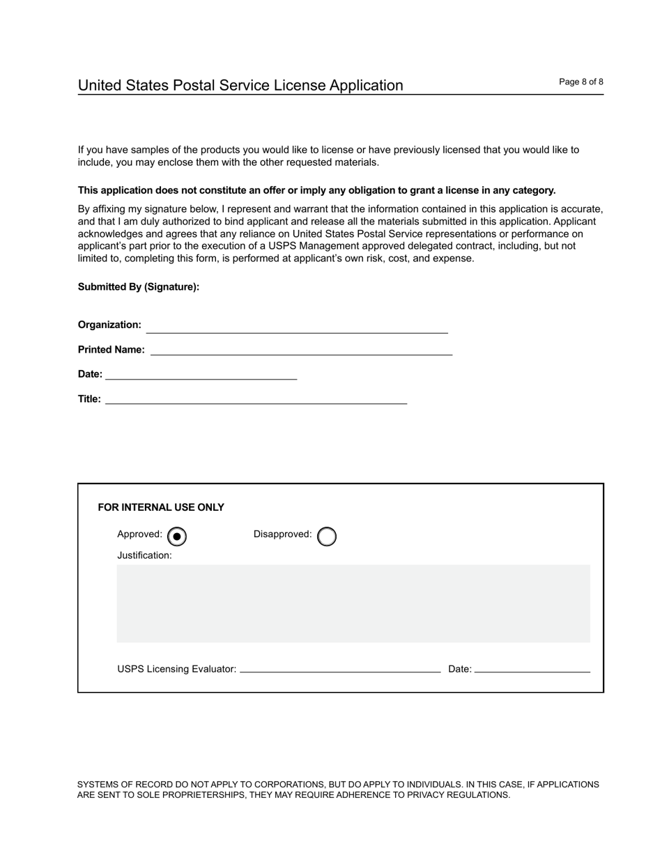 United States Postal Service License Application, Page 10