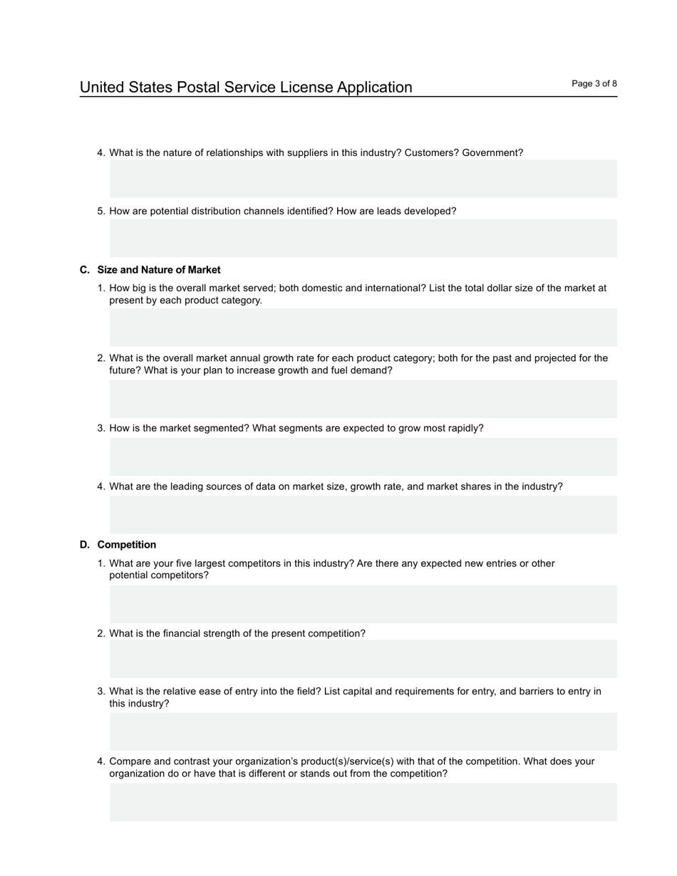 United States Postal Service License Application, Page 5