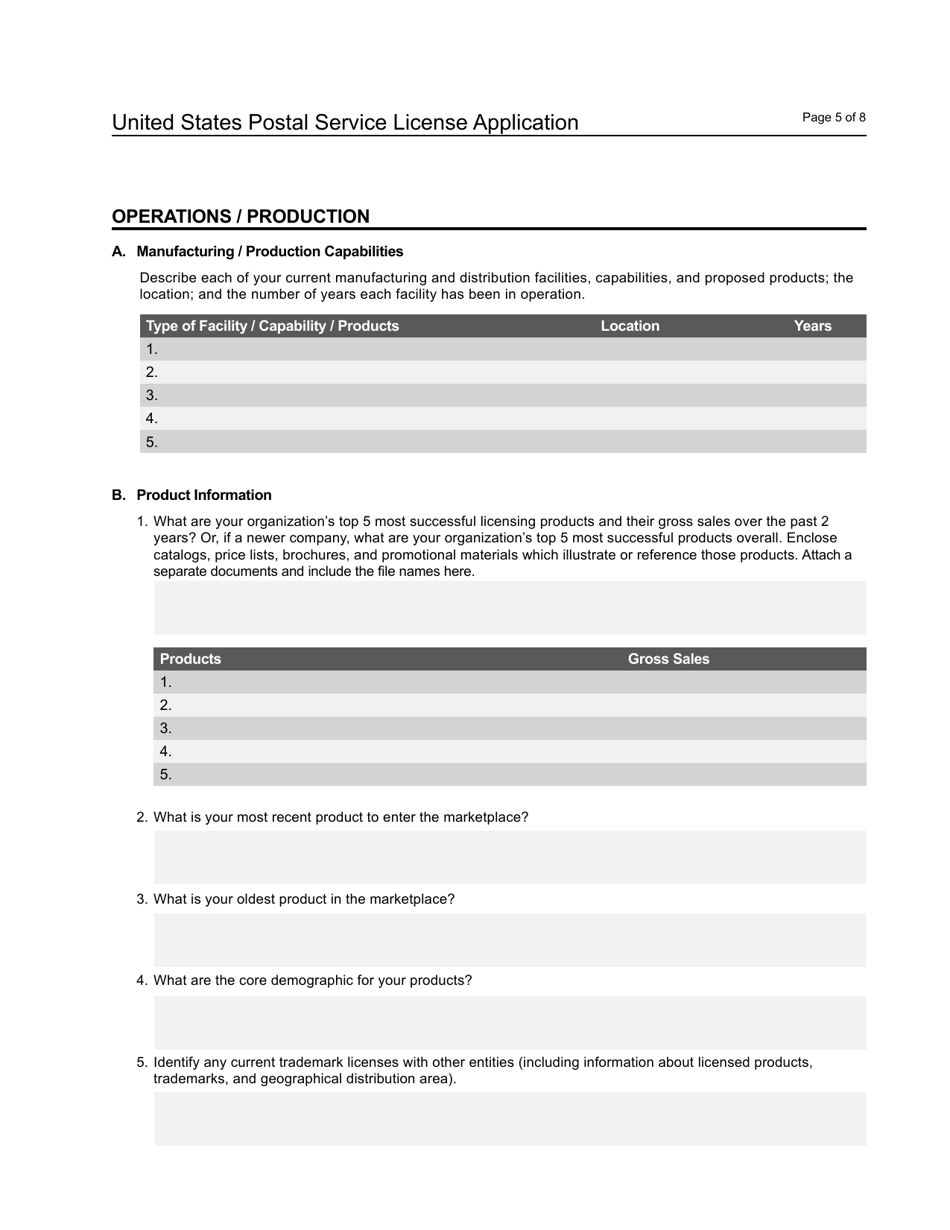 United States Postal Service License Application, Page 7