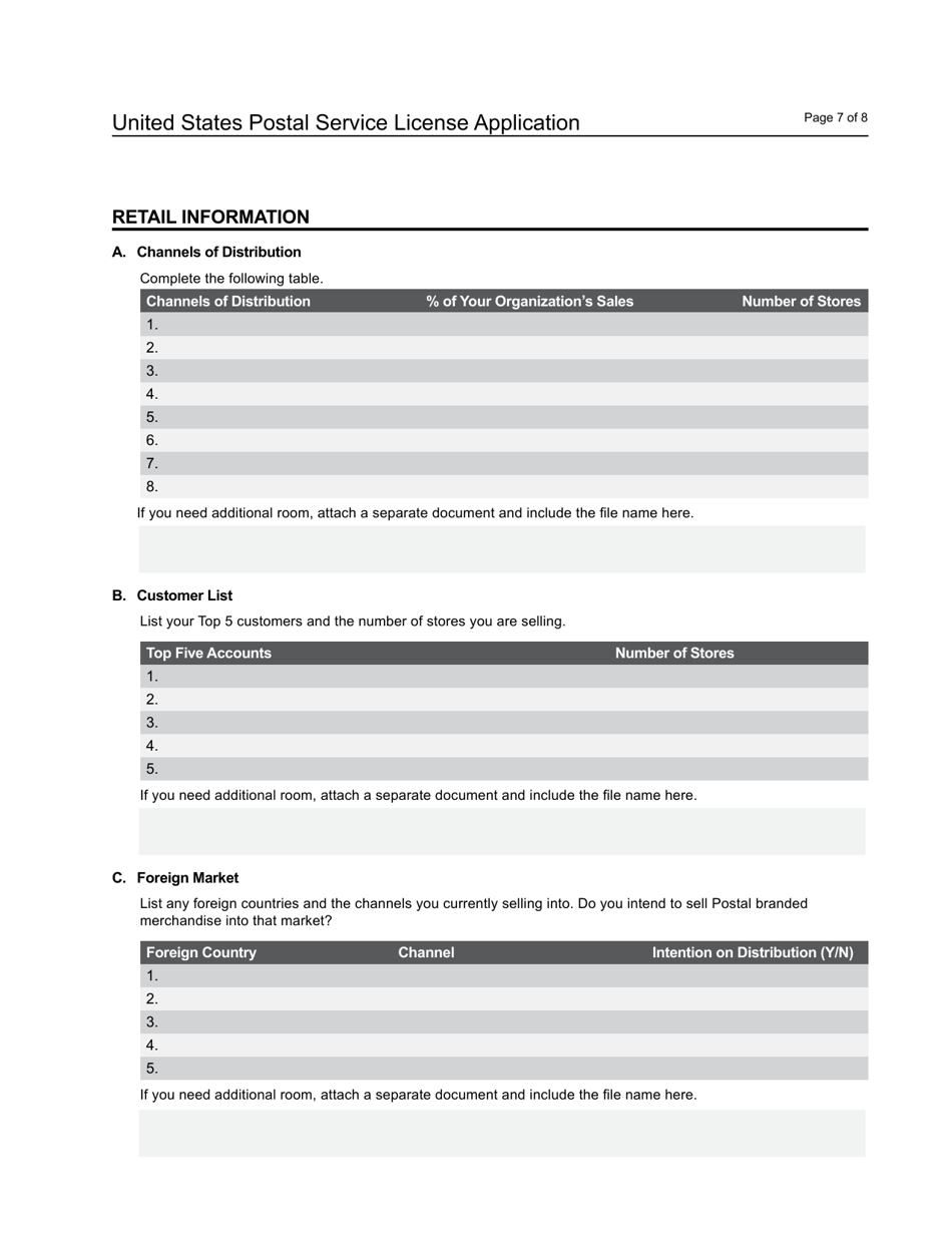 United States Postal Service License Application, Page 9